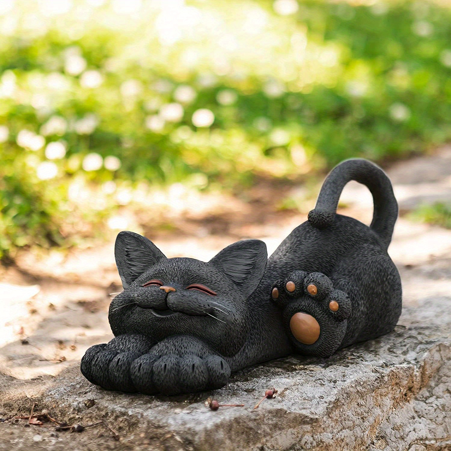 Smiling Black Cat Statue Outdoor Garden Animal Ornament For Cat