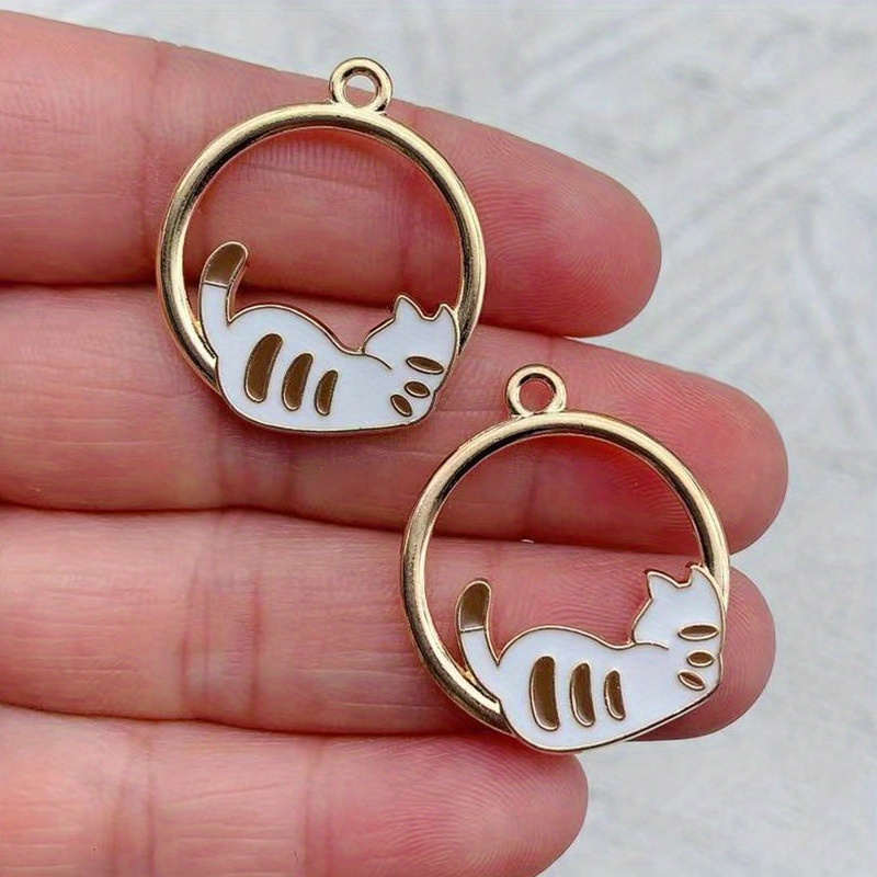 10pcs/lot Cute Cat Charms for Jewelry Making Enamel Animal Charms