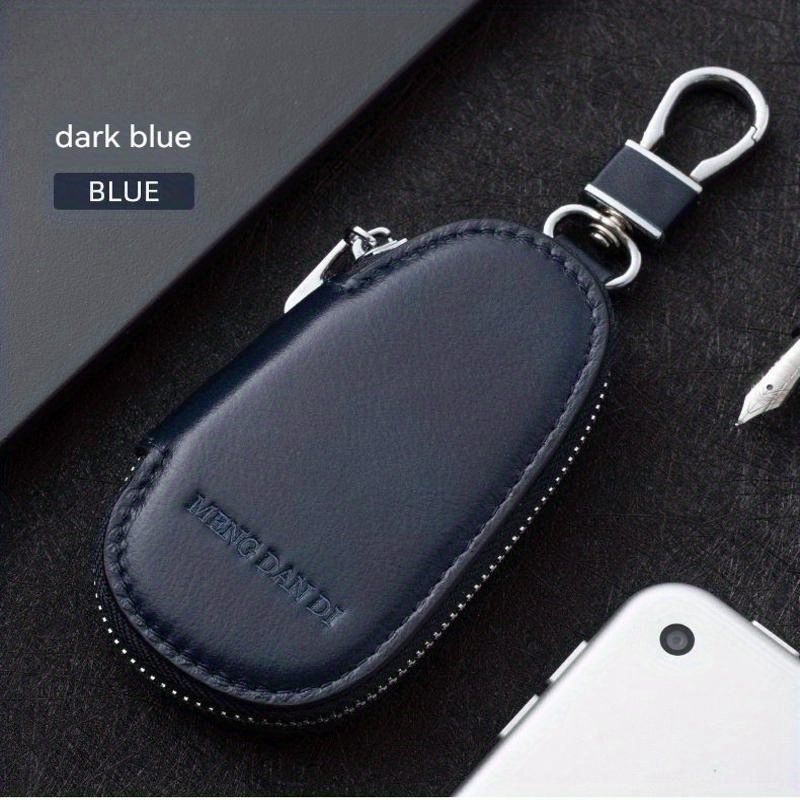 Men's Leather Zipper Key Bag Remote Control Cover