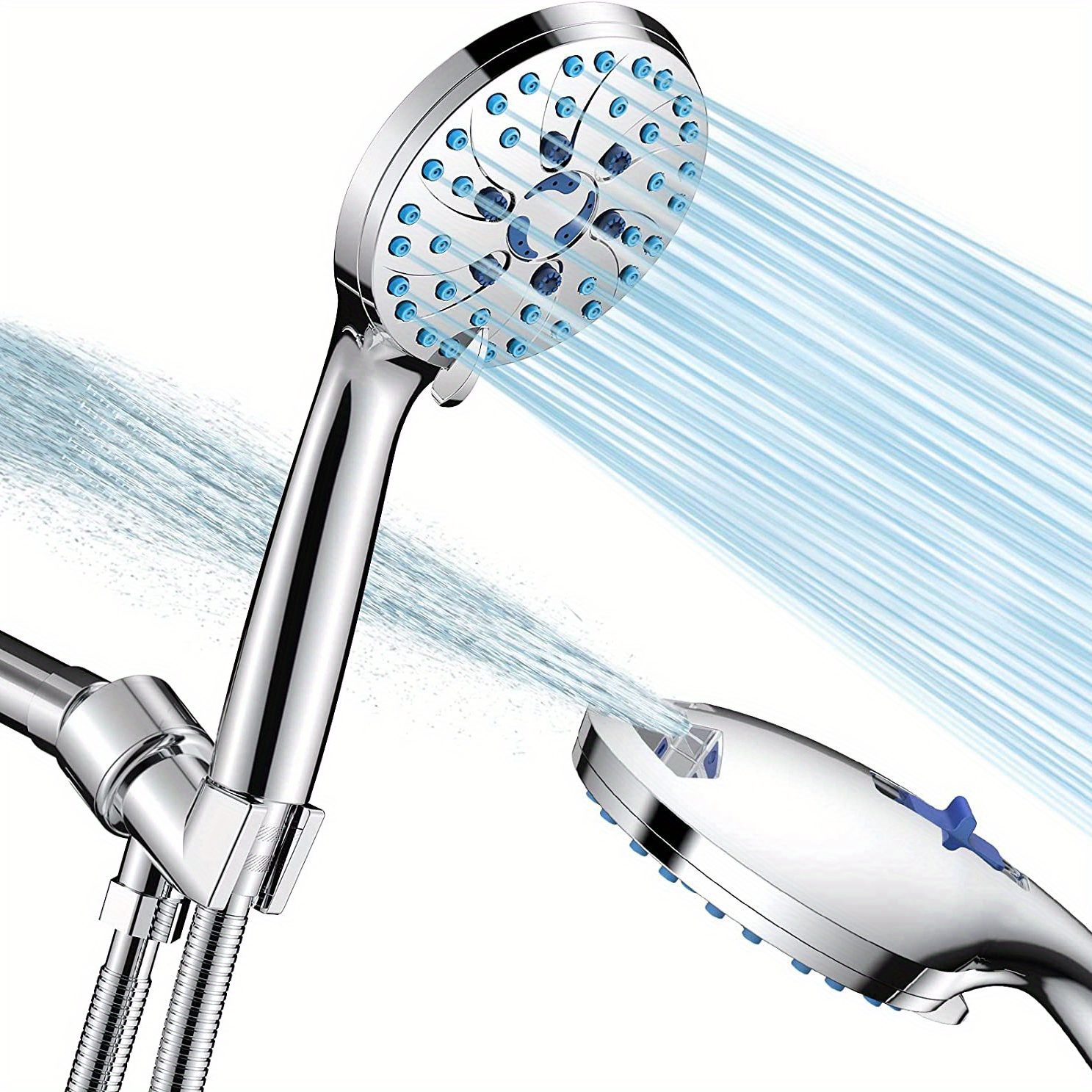 Pommeau Douche Haute Pression avec Tuyau 1,5m et Support, Pommeau