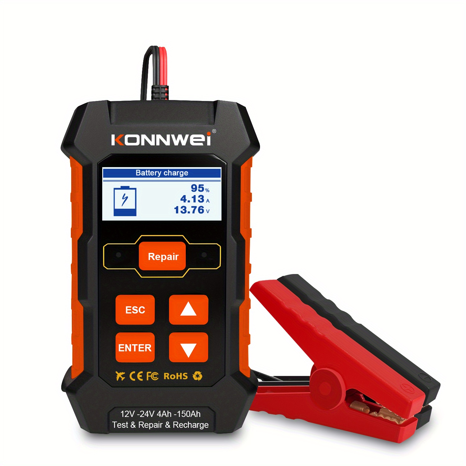 KONNWEI 3 in 1 KW510 5-Amp Fully Automatic Battery Charger, 12V Car Battery  Tester Smart Charger Automotive Pulse Repair Maintainer, Trickle Charger  Battery Desulfator w/Temp Compensation 