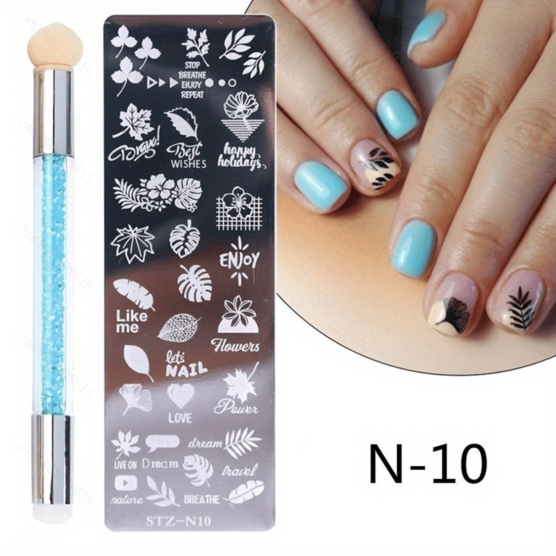 1 Set Nail Stamping Plates Set Silicone Brush Polish Transfer Stencils  Flower Geometry DIY Template for Nail Tool（1 Nail Brush+1 Nail Mold）