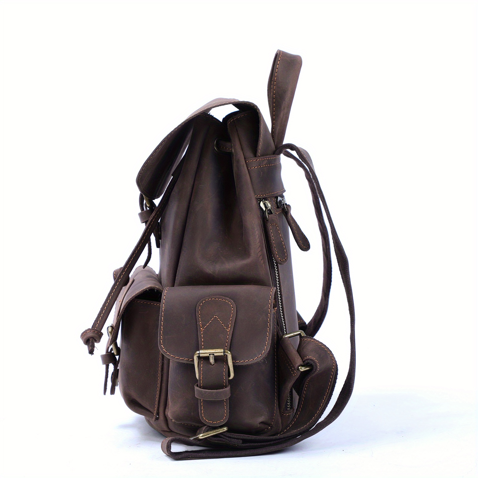 Vintage Genuine Leather Backpack Classic Schoolbag Crazy Horse Leather ...