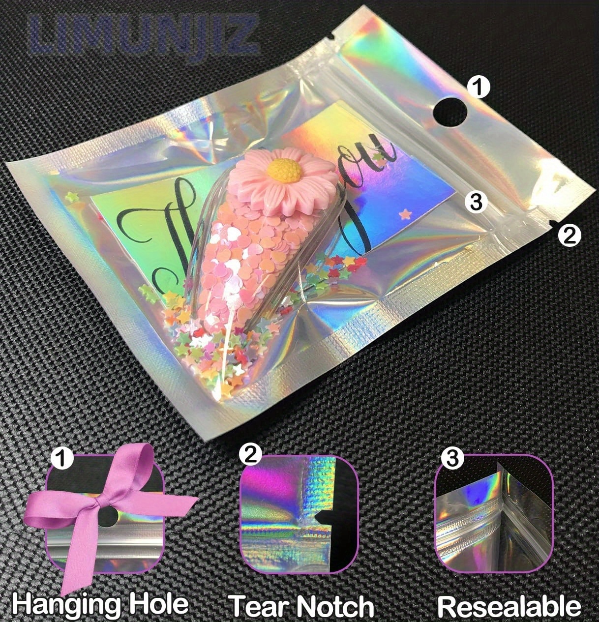 Holographic Bag Large size Resealable Polyester Film - Temu