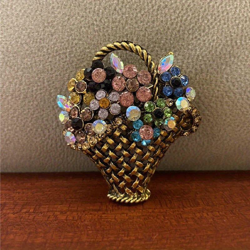 Men's Crystal Glass Handle Flower Basket Brooch Pin Add Temu