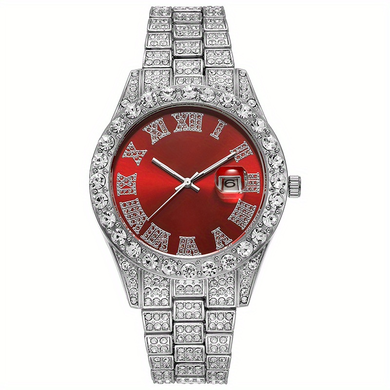 Mens silver watch on sale with red face