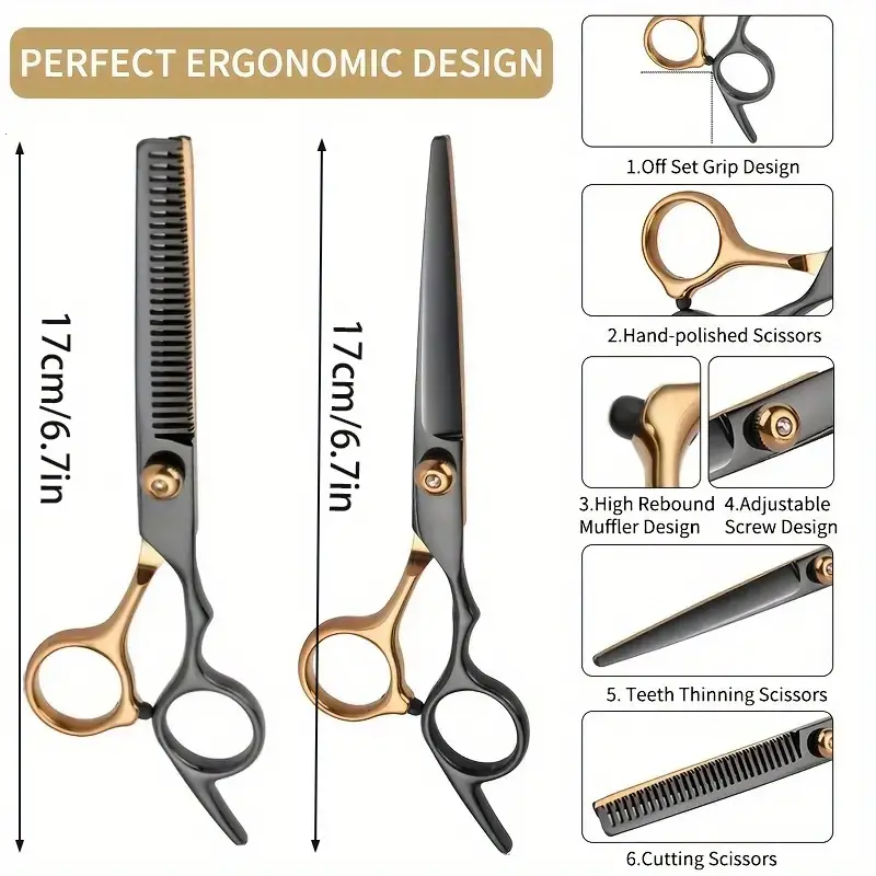 8 pcs hair cutting scissors kit hairdressing shears set professional thinning scissors for men women kids pets details 1