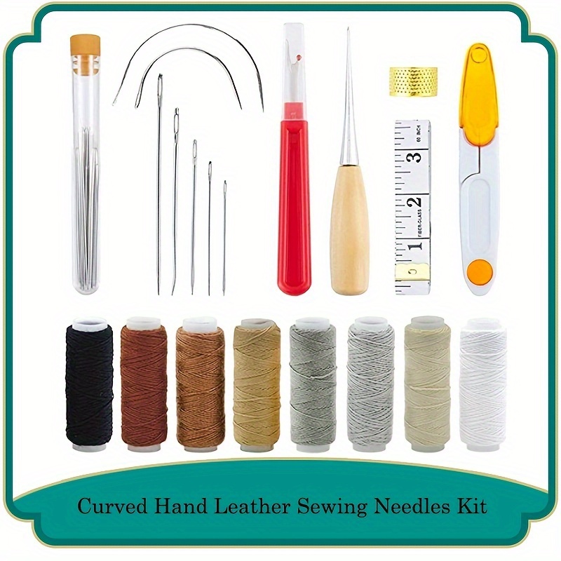 30 Pcs Upholstery Repair Kit, Leather Sewing Repair Kit with Sewing Thread, Large-Eye Stitching Needles, Awl, Leather Hand Sewing Needles, Leather