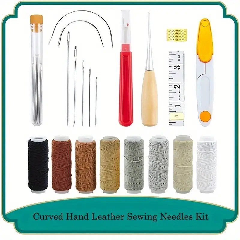 Upholstery Repair Kit , Leather Craft Tool Kit Leather Hand Sewing Needles  Canvas Thread and Needles Tape Measure Large-Eye Stitching Needles for