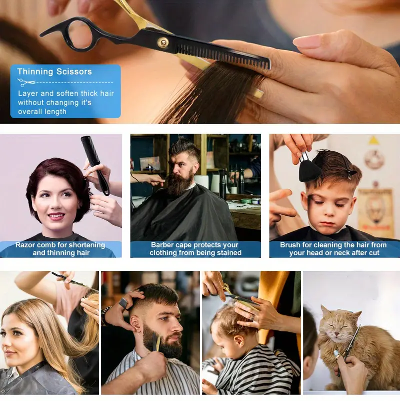 8 pcs hair cutting scissors kit hairdressing shears set professional thinning scissors for men women kids pets details 6