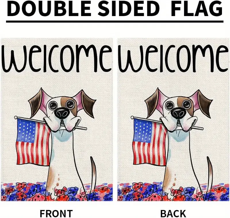 1pc 4th of july patrioctic welcome garden flags burlap double sided dog sign blue red independence day memorial day america flag outside yard decoration 12 x 18 inch 28 x 40 inch no flagpole details 4
