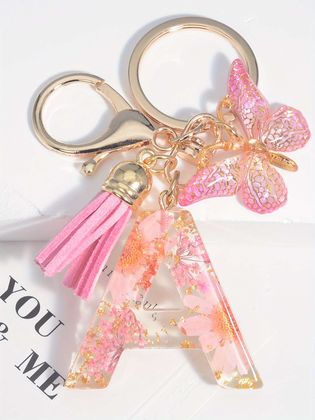 Initial Letter Keychain Dried Flower Alphabet Butterfly Keychain Purse Bag  Backpack Car Key Charm Women Girls Gift - Temu Austria