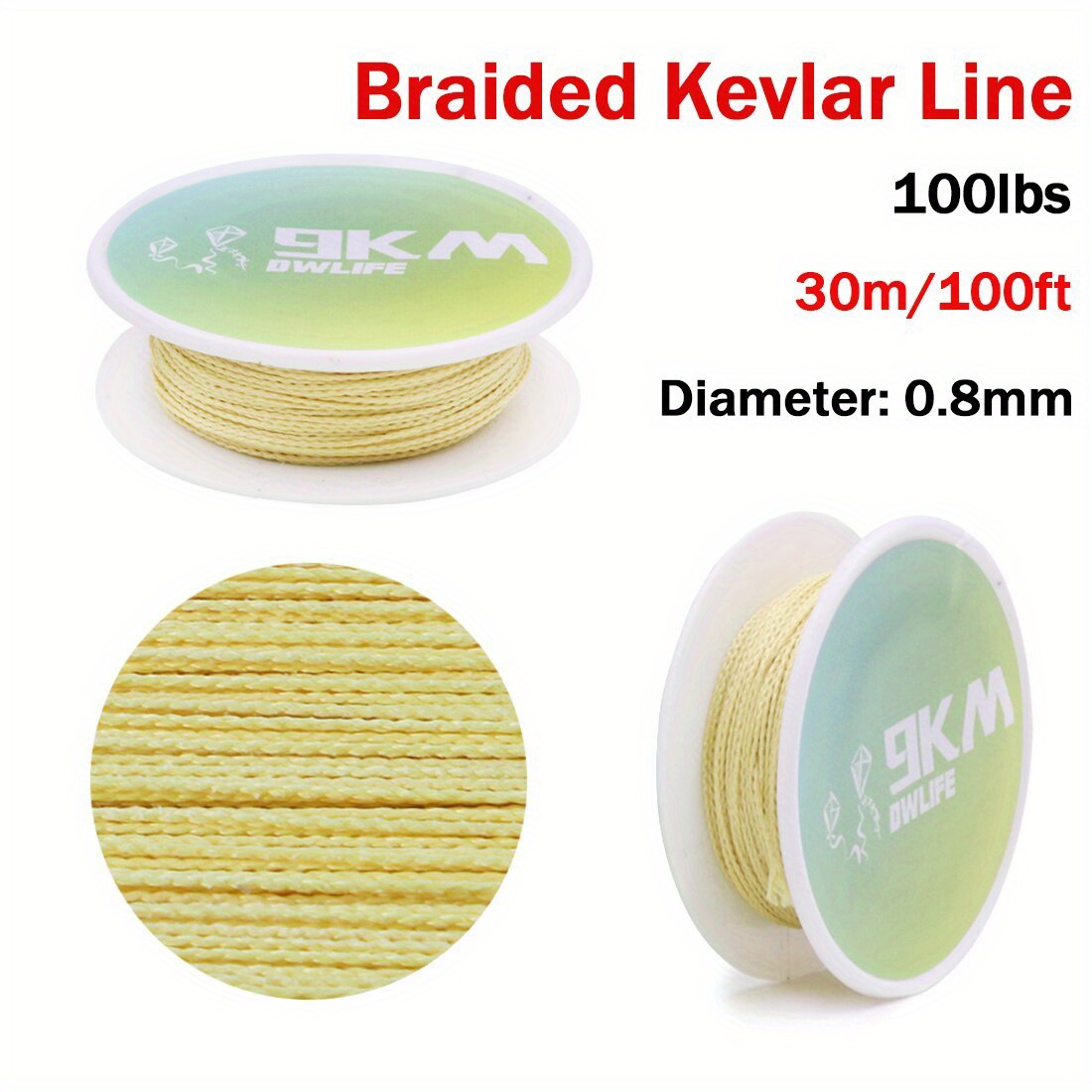 9KM DWLIFE Braided Kevlar Cord, 100lb 0.8mm  