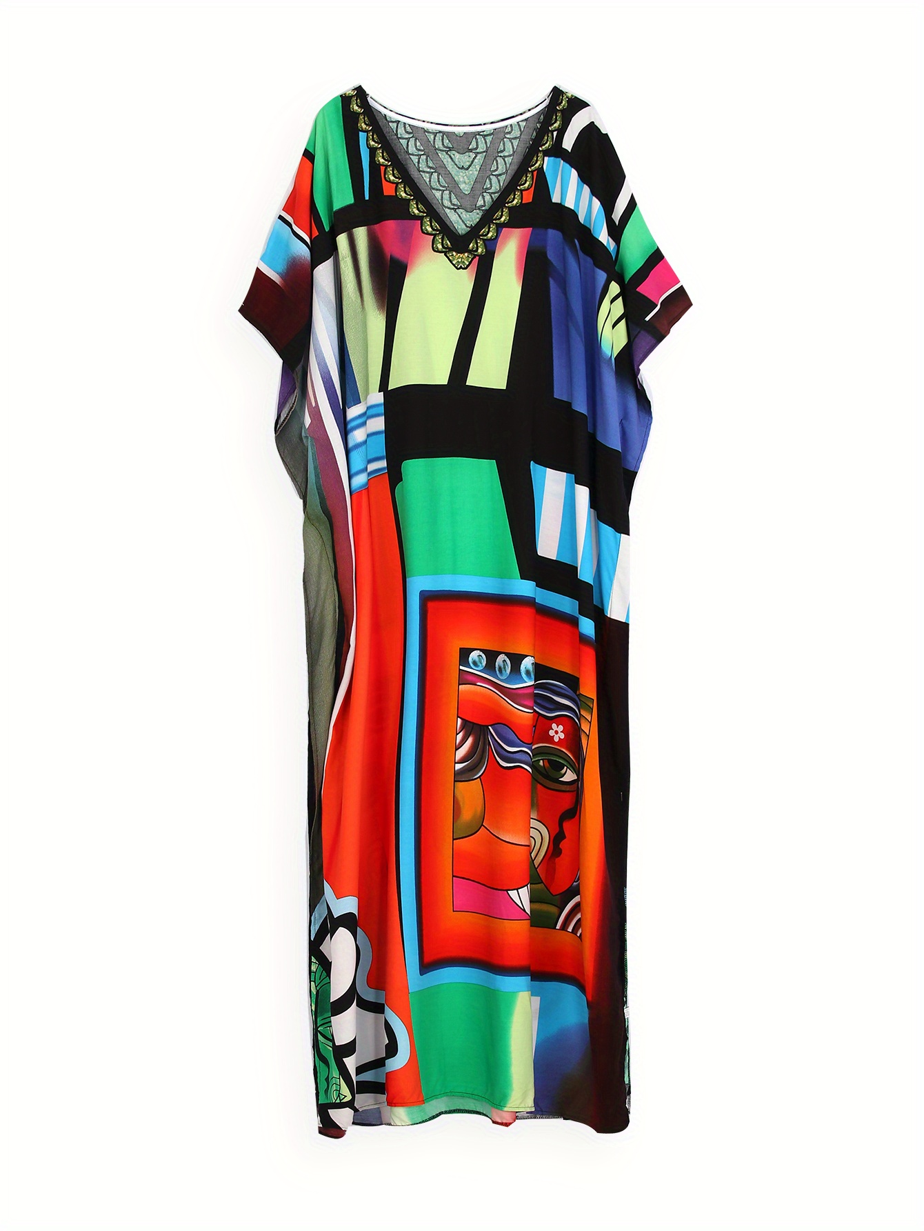 Tie Dye Batwing Sleeve Oversized Dress Vacation V Neck Loose Temu