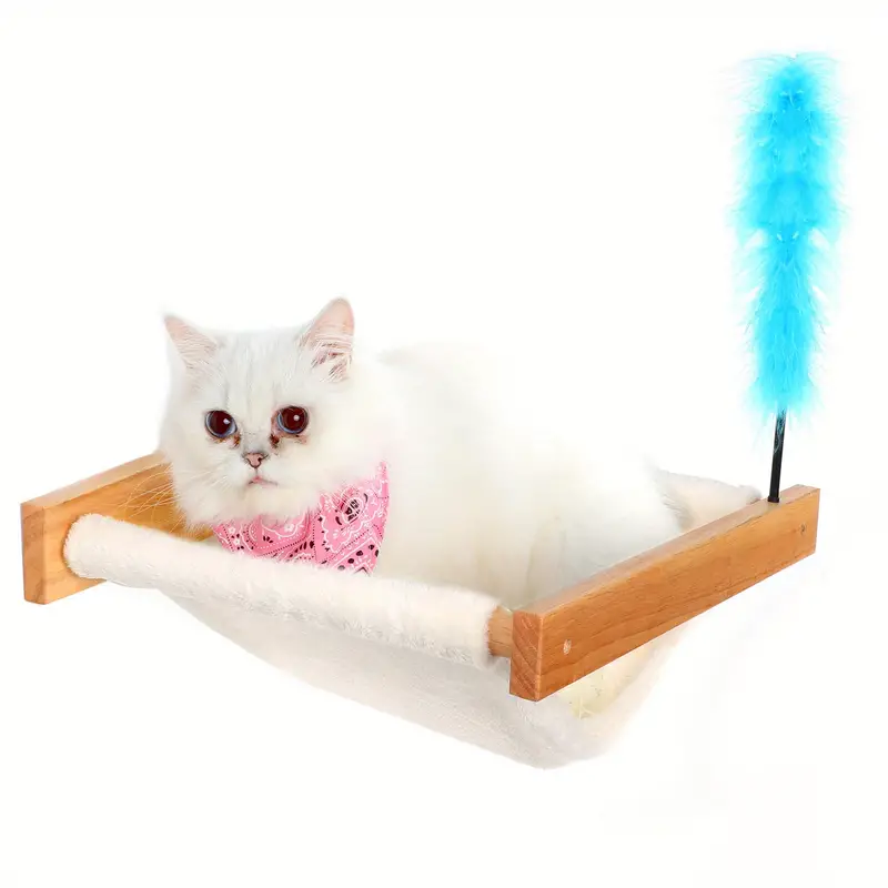 cat hammock with cat feather teaser wand toy wall mounted cat shelves for large indoor cats cat bed furniture for kitty sleeping playing climbing details 3
