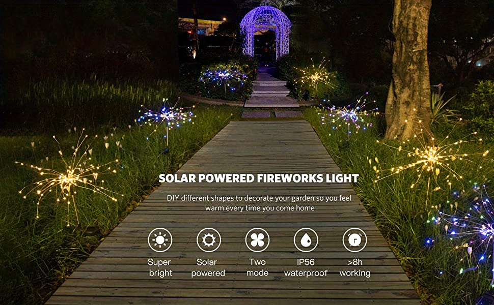 Acheter 150LED feu d'artifice solaire lumières extérieur étanche paysage  lumière bricolage chaîne lumière avec 8 Modes lumières de jardin pour voie  arrière-cour