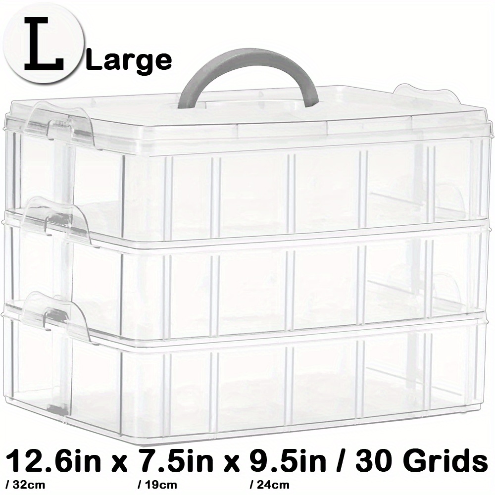c e ll a Set of 3 Clear Stackable Storage Bins with Dividers 