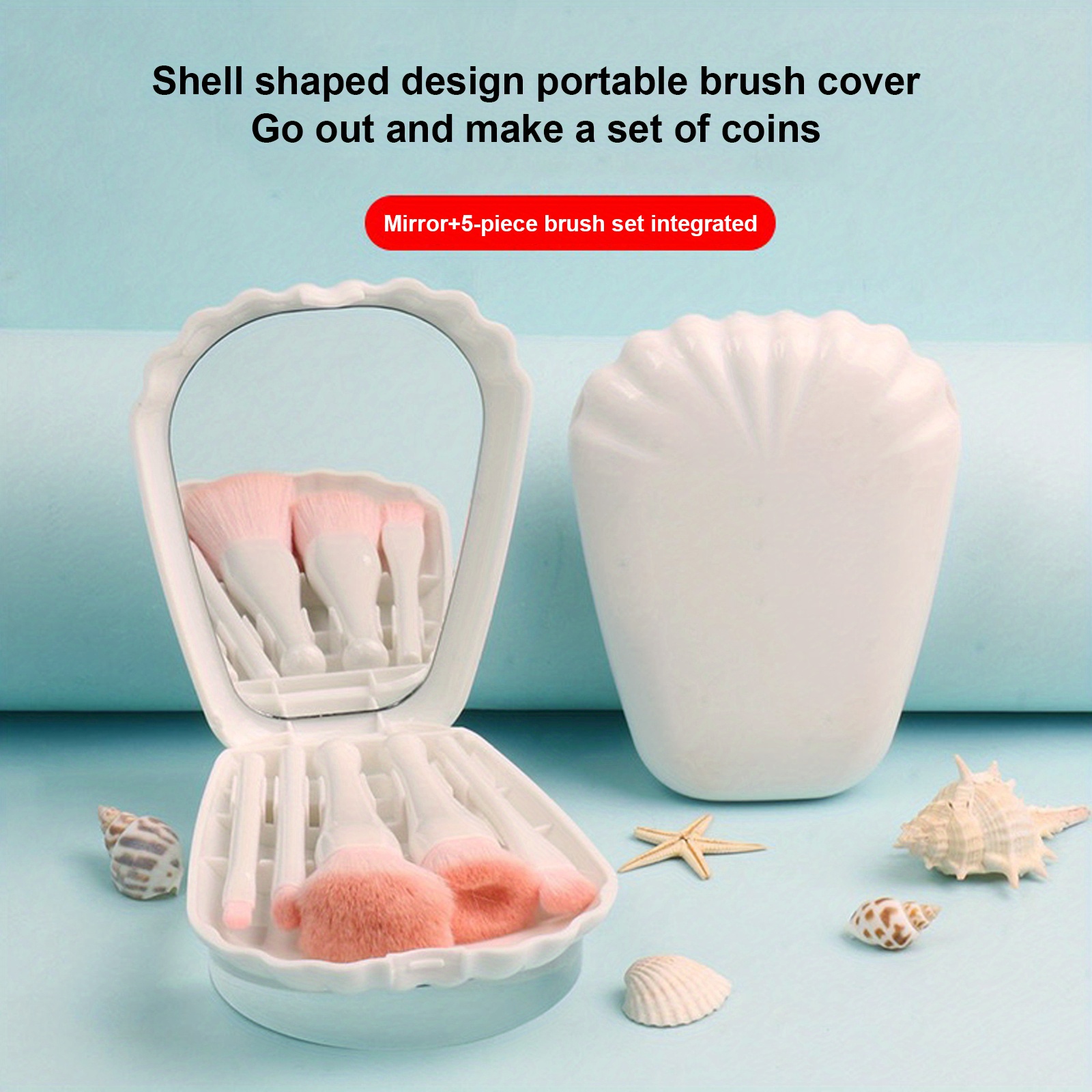 Makeup Brush Set Shell Design Storage Box With Mirror Travel - Temu United  Arab Emirates