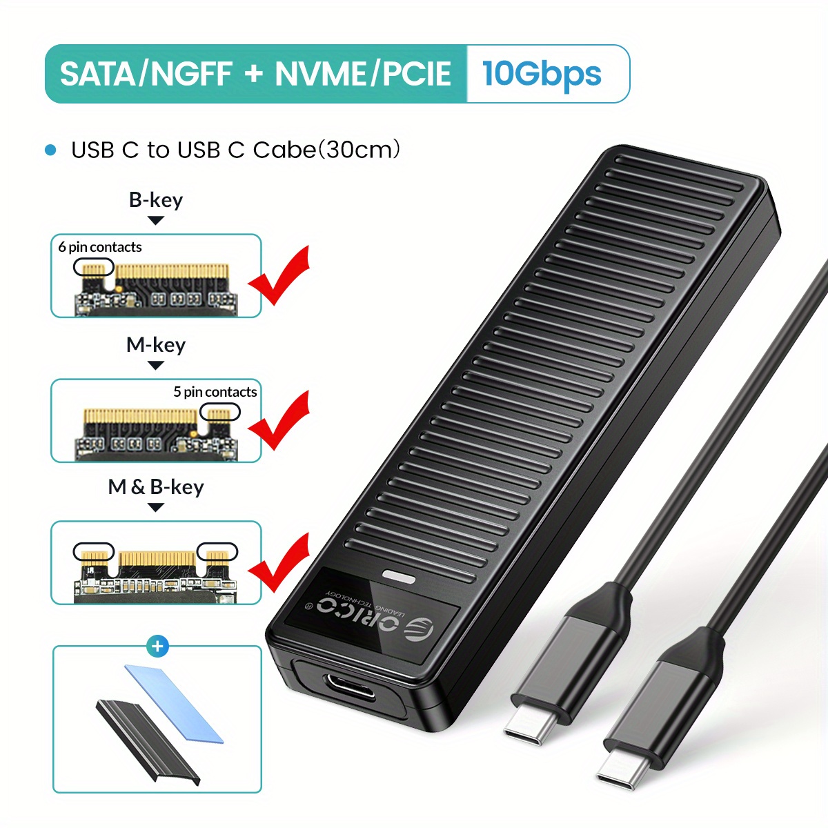 M.2 NVME SSD Enclosure Adapter Tool-Free, USB C 3.1 Gen 2 10Gbps
