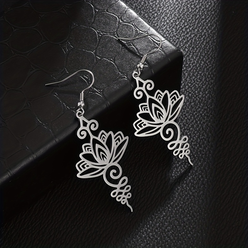 TEMU Fashion Hollow Lotus Inspiration Hook Earrings Simple Geometric Pattern Dangle Earrings Banquet