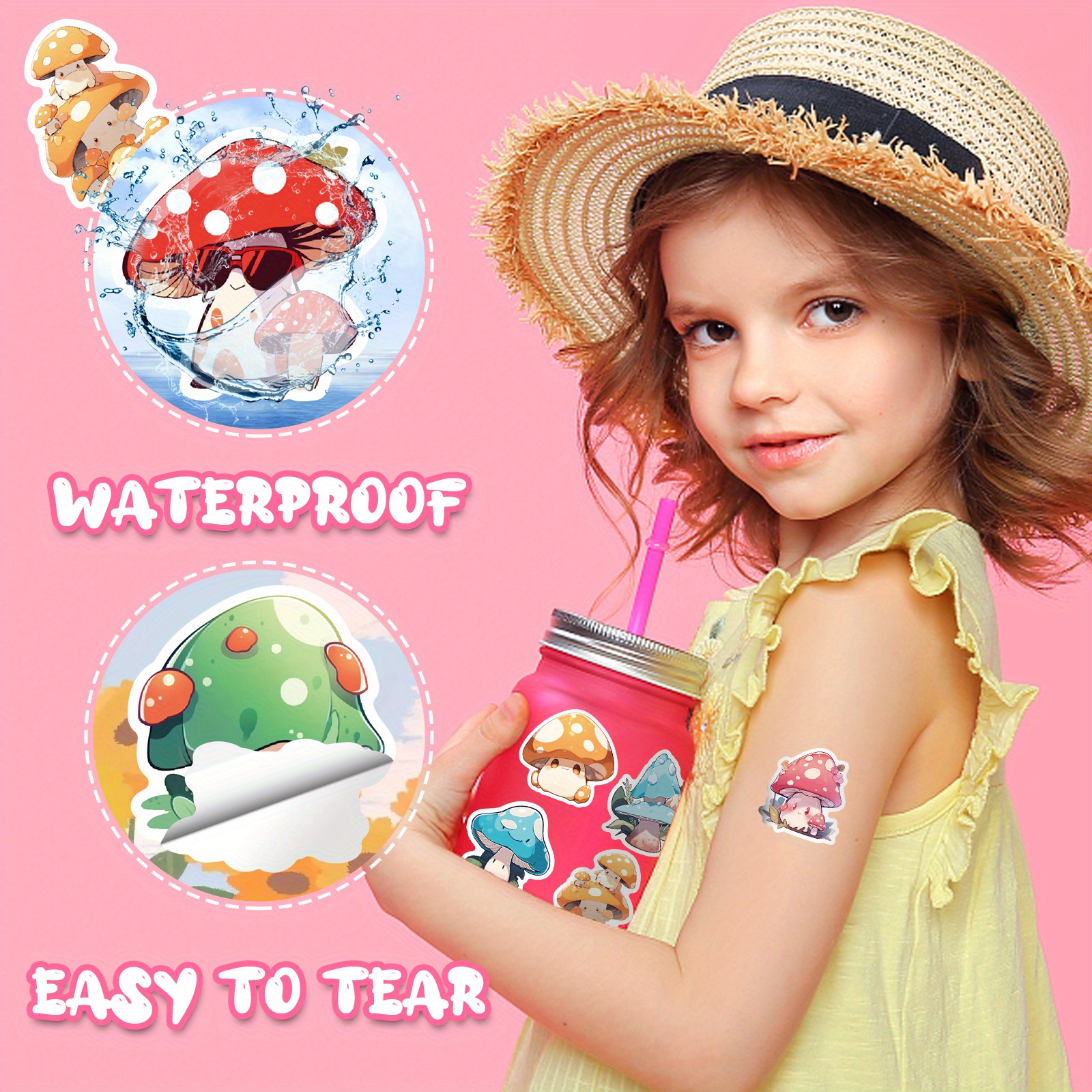 Mushroom Stickers, Cute Mushroom Decor Sticker, Waterproof Vinyl Kawaii