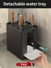1pc multi functional knife block with drip tray and magnetic suction kitchen utensil storage rack and knife holder details 2