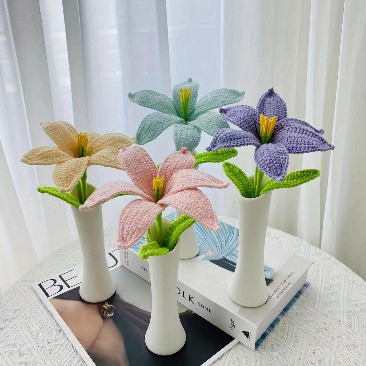 Set of 5 Cotton Yarn Knitting Artificial Flowers Finished Crochet Calla  Lily – Floral Supplies Store
