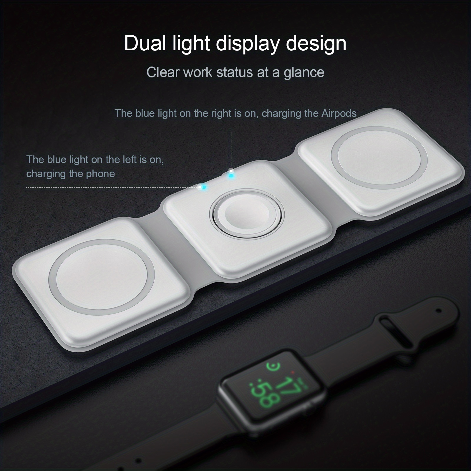 3 in 1 wireless charger for iphone magnetic foldable 3 in 1 charging station travel charger for multple devices for iphone 14 series 3 2 pro iwatch adapter included details 0