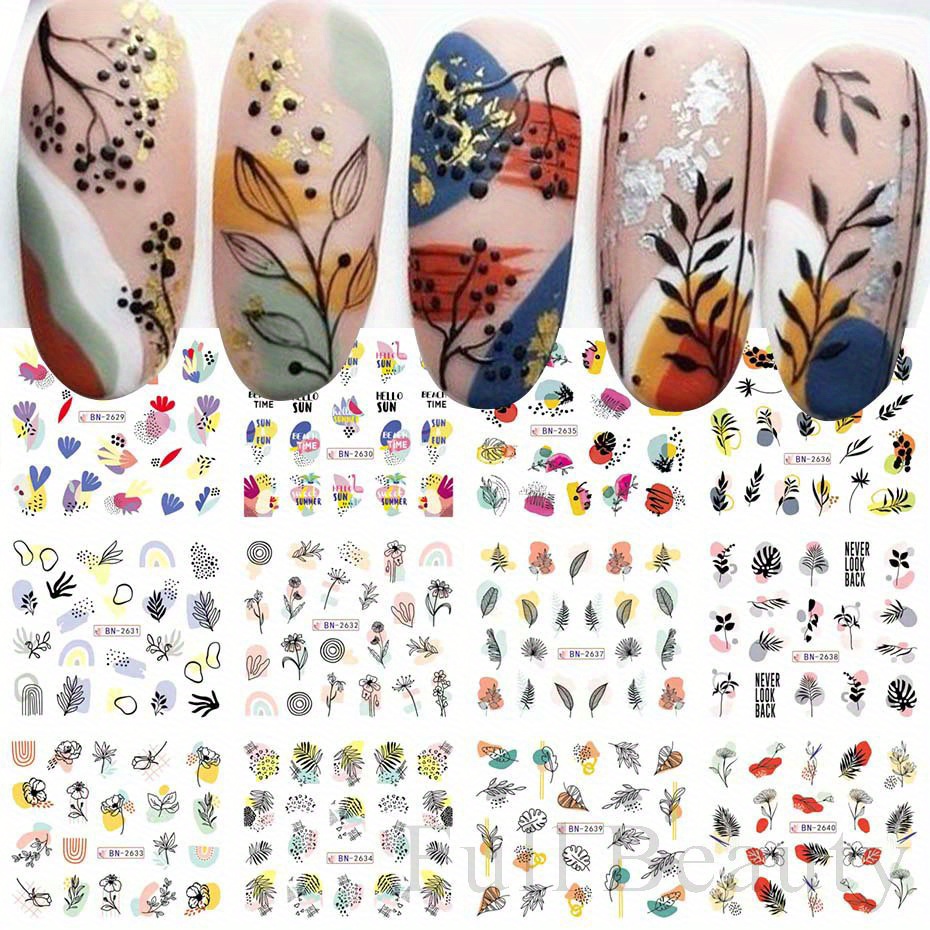 12pcs Sakura Stickers Nail Water Decals for Manicure Cherry