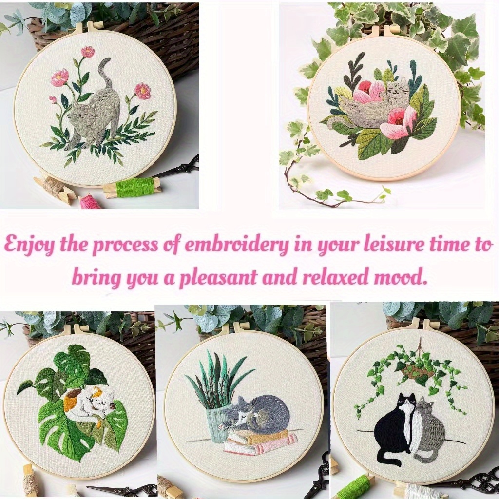 Embroidery Kits For Beginners With Lovely Kitten Patterns - Temu