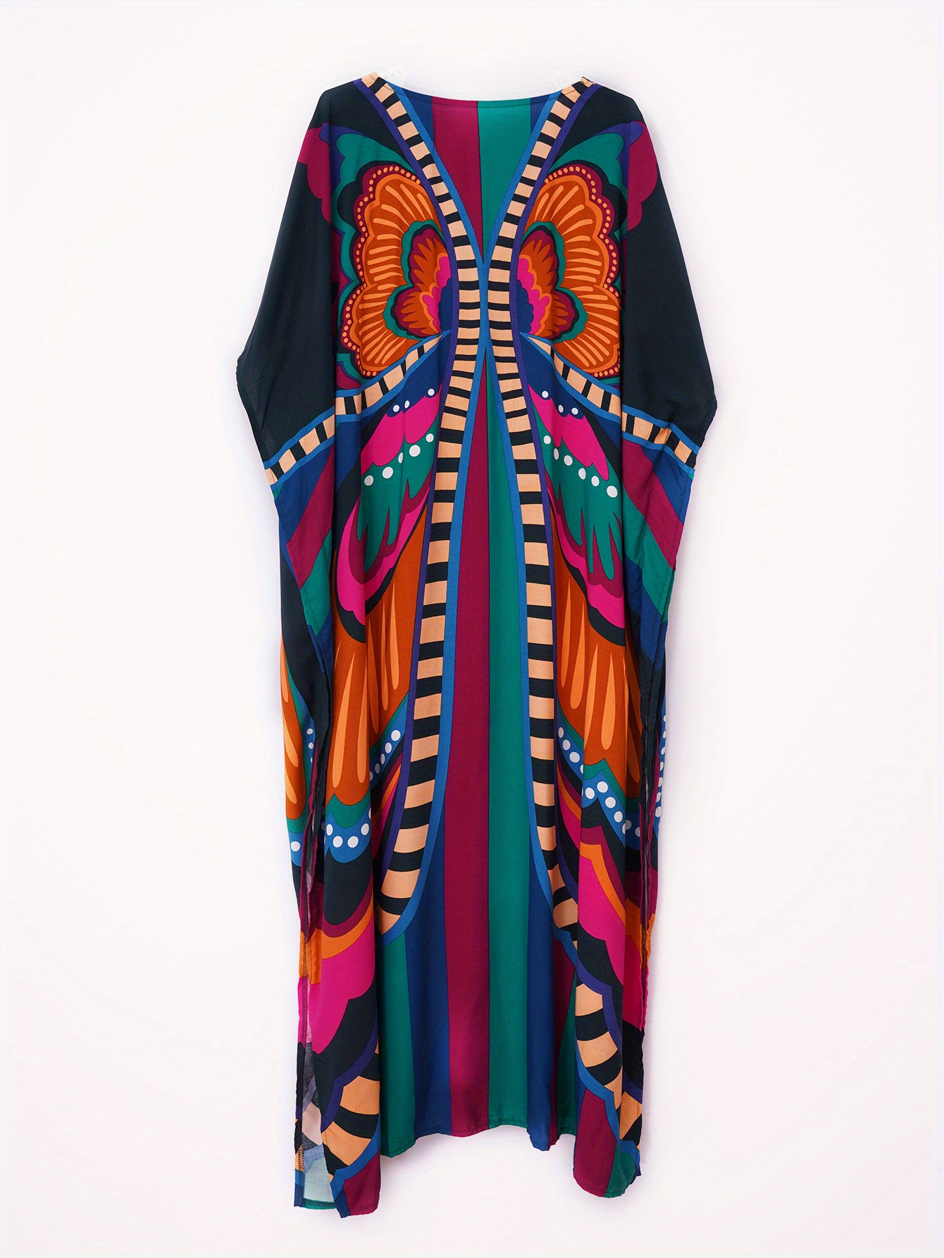 Tie Dye Batwing Sleeve Oversized Dress Vacation V Neck Loose Temu