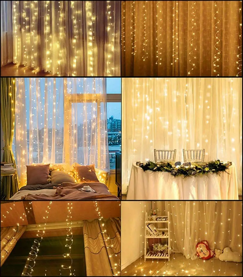 1 pack 300led fairy curtain lights usb plug in 8 modes christmas fairy string hanging lights with remote controller for bedroom indoor outdoor weddings party decorations warm white color white details 1