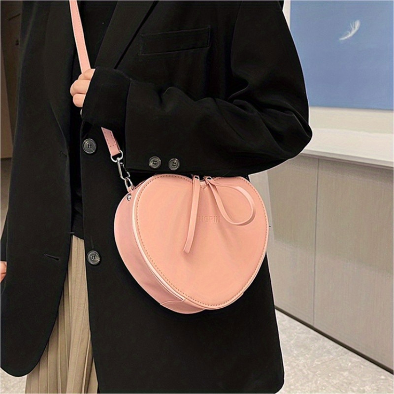 Cute Heart Shaped Crossbody Bag, Pu Leather Top Handle Bag Purse