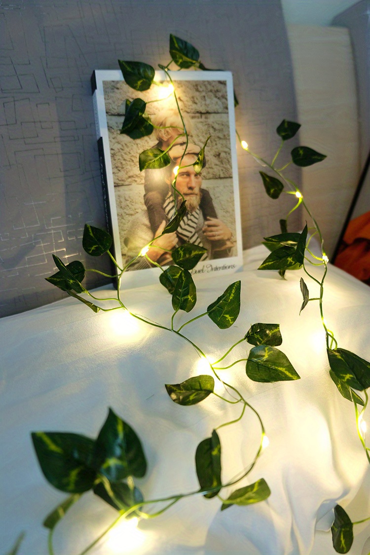 1pc led green leaf fake plants string light 2m 78 74in 20 led new year decorations battery powered not included batteries for wall house room decor office decor birthday home room bedroom decor details 3