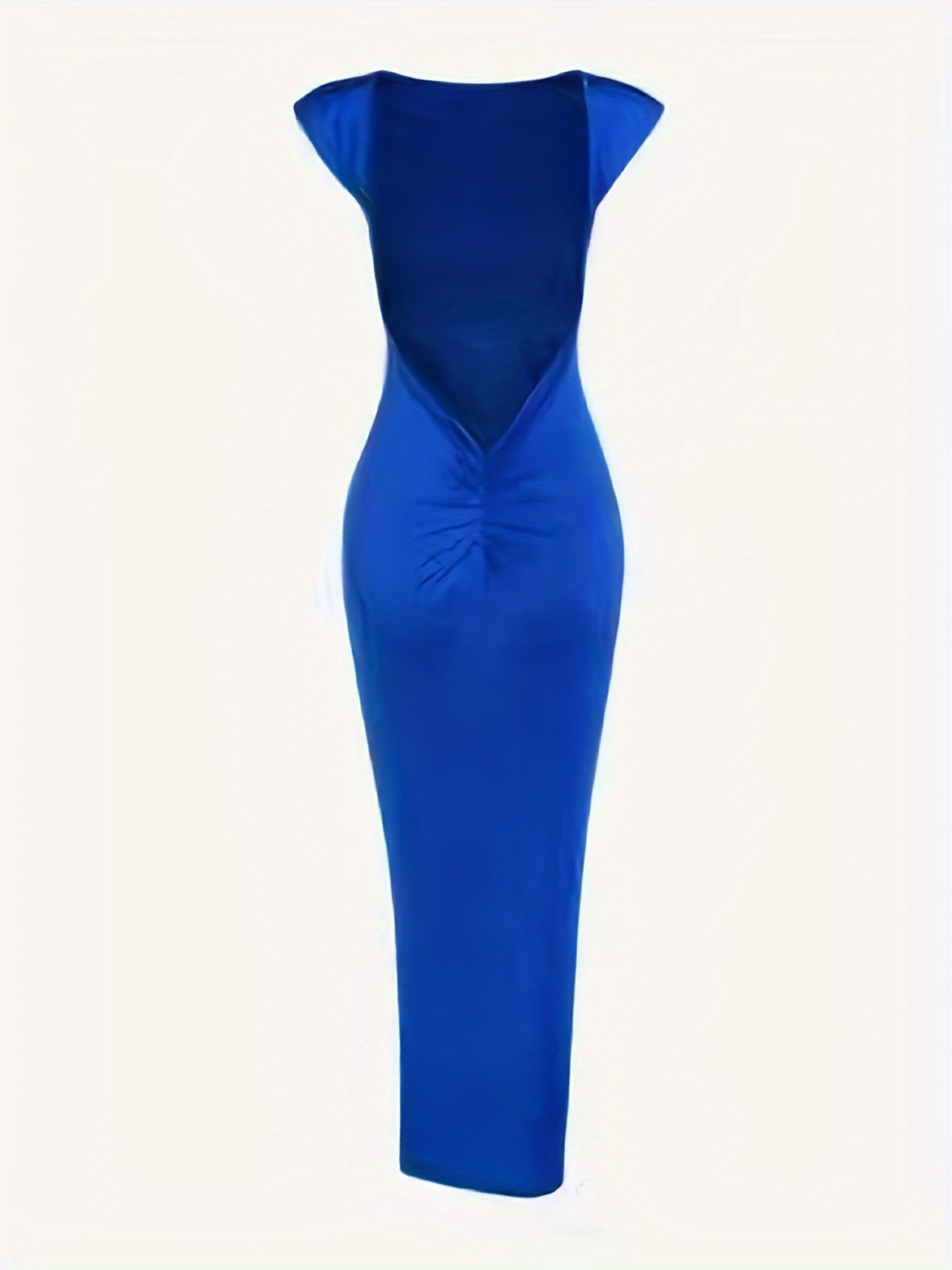 Solid Crew Neck Cup Sleeve Dress Sexy Backless Bodycon Ankle - Temu
