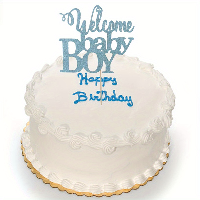 1pc Welcome Baby Boy Birthday Cake Topper, Universal Holiday Decor, No Power Needed, Featherless Design For Baby Boy Birthday Party