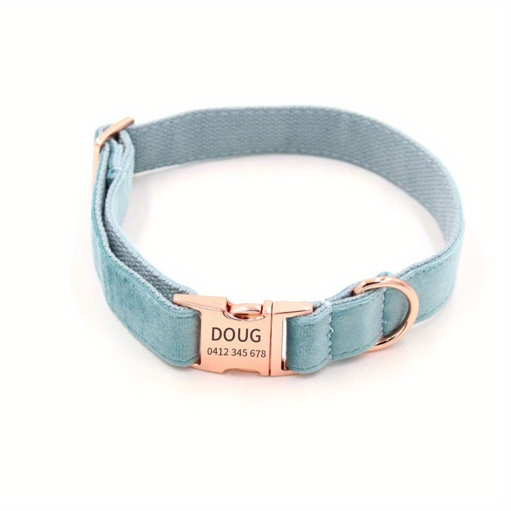 TEMU Individuelles Samt-Hundehalsband mit personalisierter Namensplatte - Schnellverstellbare Rose-Gold-Schnalle, erhältlich in Blau, Rosa, Rot, Grün