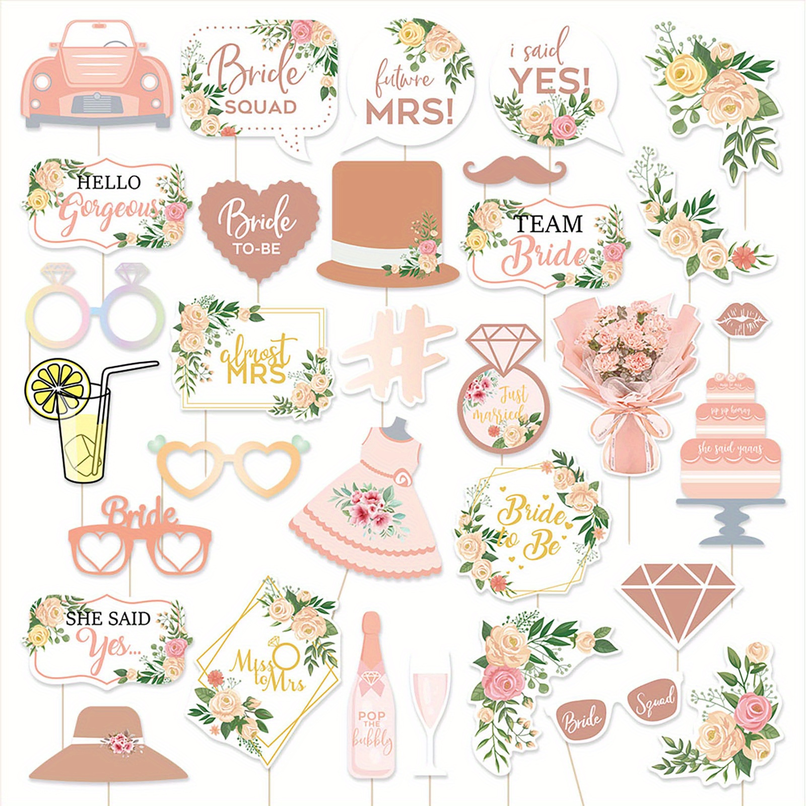 32pcs Flower-themed Photo Props For A Bachelorette Party