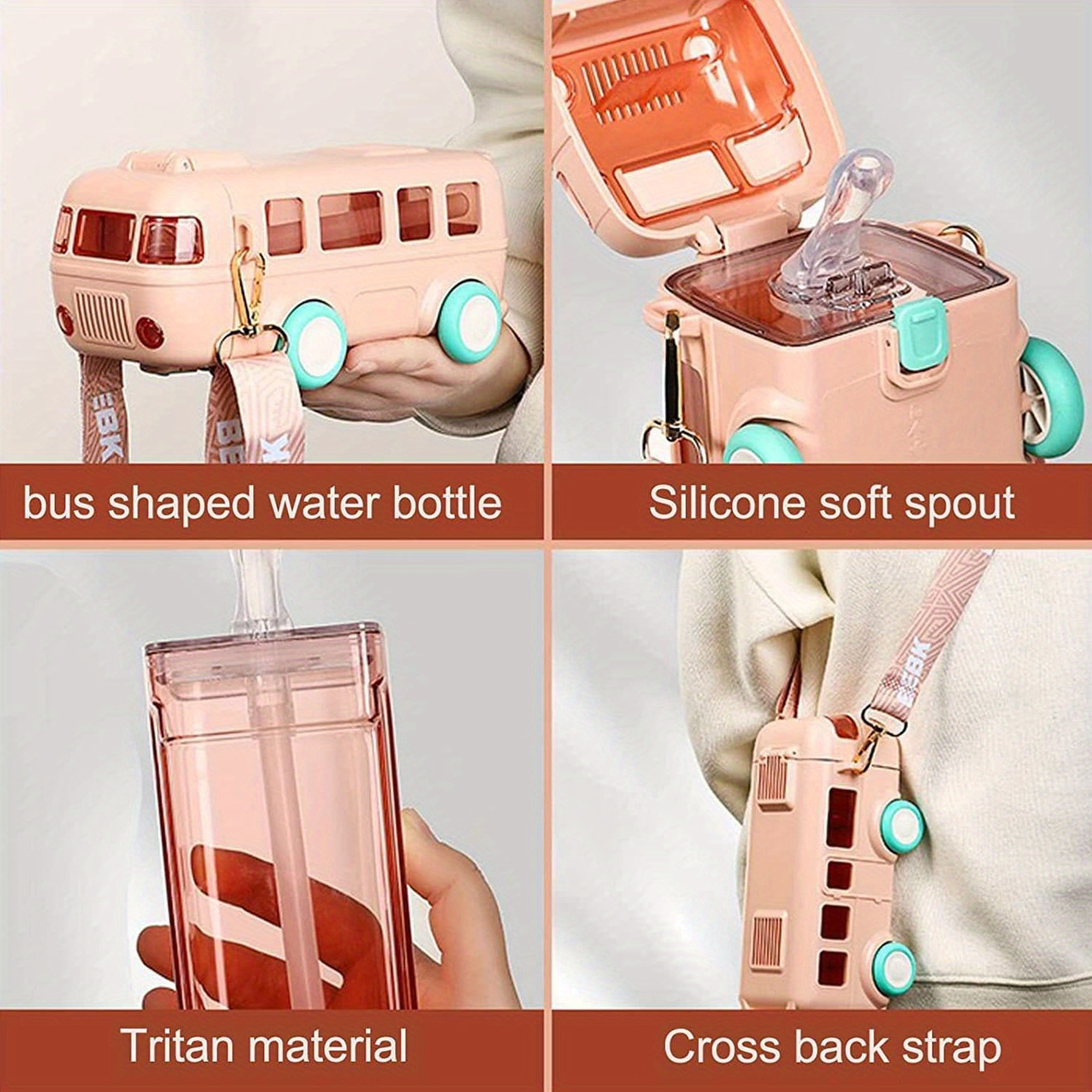Leakproof Cute Bus Sports Water Bottle With Shoulder Strap - Temu