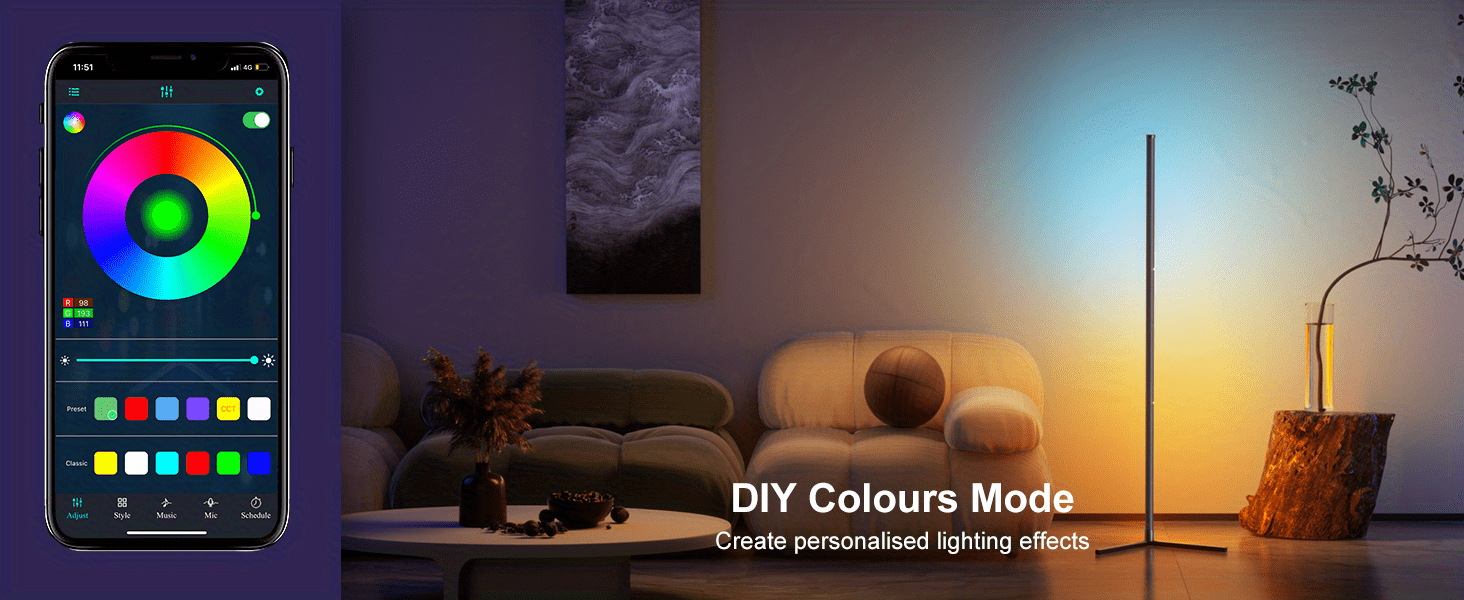 1pc smart rgb floor lamp with music sync modern 16 million color changing standing mood light with app remote control diy modes timer for living room gaming room decor details 4