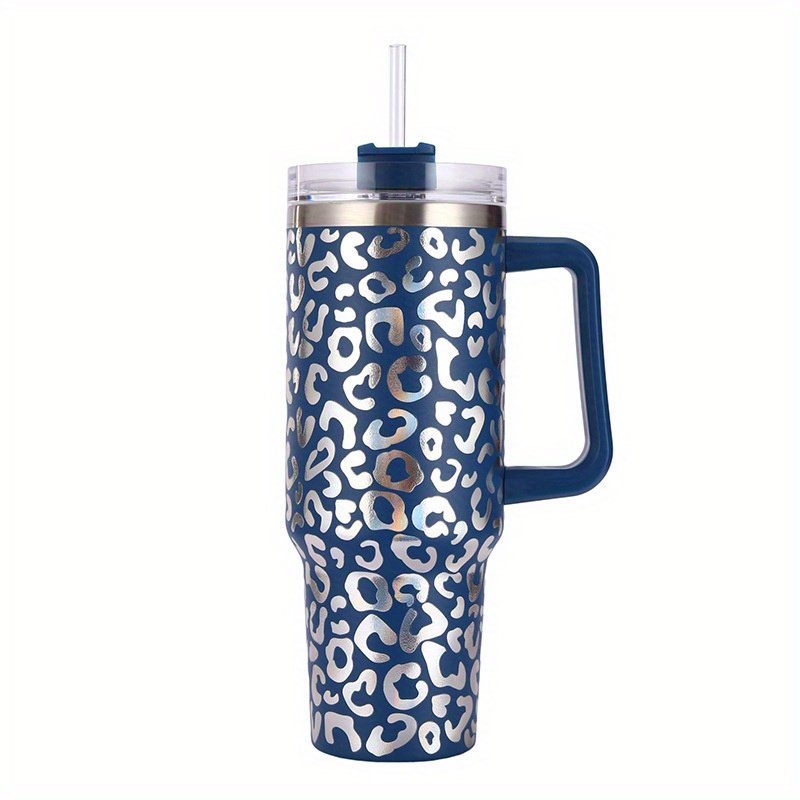 Blue Leopard Insulated Tumbler with Handle