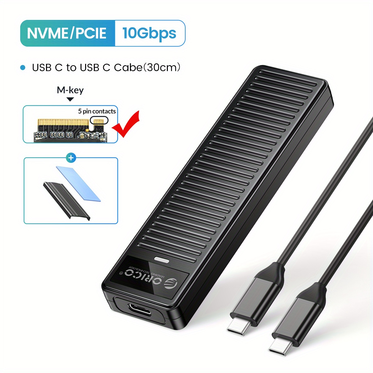 ORICO-carcasa de SSD M2 NVME SATA, herramienta libre de 10Gbps, adaptador  externo transparente M.2 a USB tipo C, compatible con UASP Trim