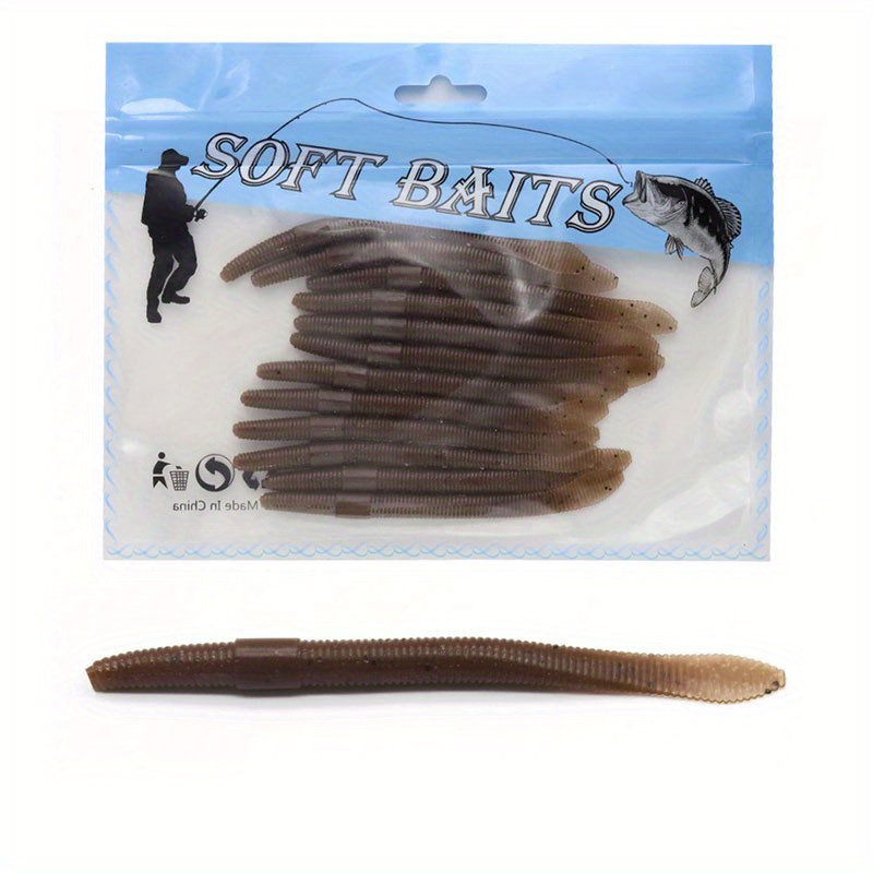 Soft Plastic Fishing Worms Kit - Wacky Rig Bass Lures for Freshwater &  Saltwater Fishing - 115mm/4.2g Soft Rubber Baits - 30 Pack