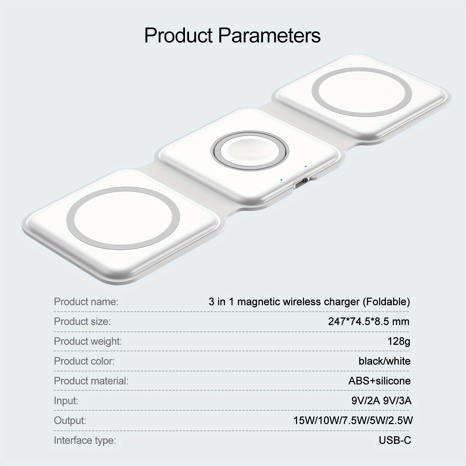 3 in 1 wireless charger for iphone magnetic foldable 3 in 1 charging station travel charger for multple devices for iphone 14 series 3 2 pro iwatch adapter included details 8