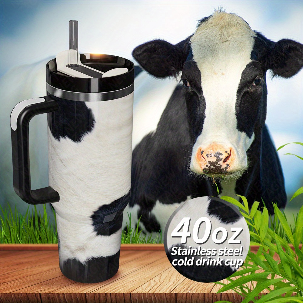 Cow Print 40oz Tumbler with Handle Stainless Steel Travel Mug  Non-Sublimation