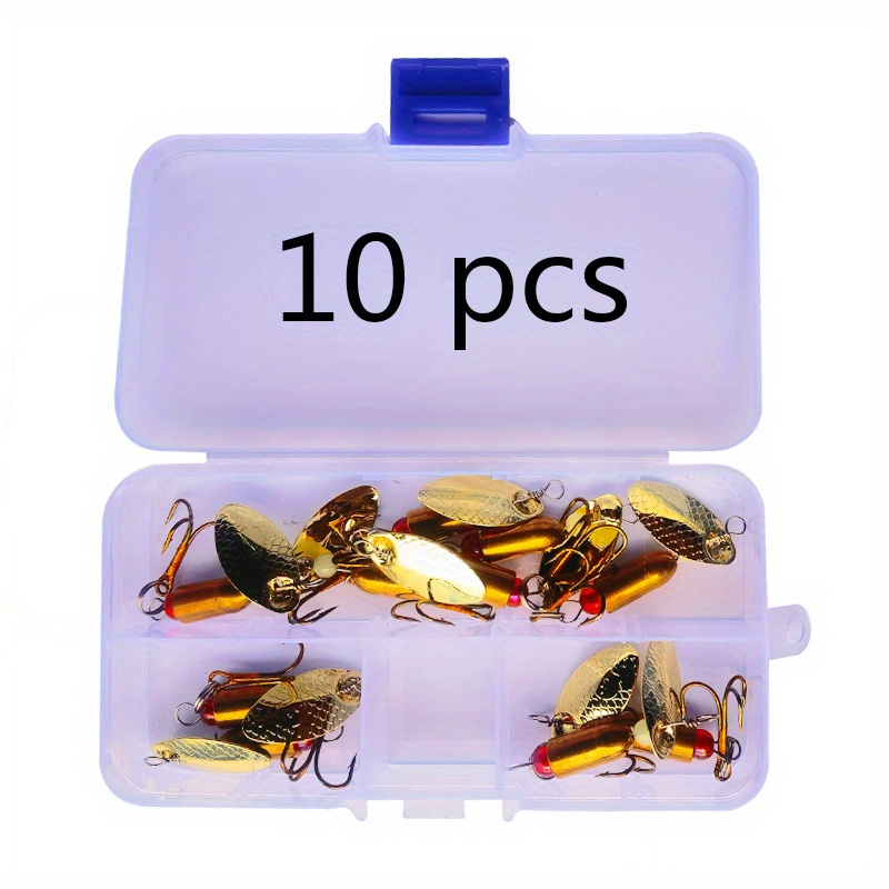 10pcs Fishing Hooks With Triple Reinforced Hooks - Premium Spinning Lure  Kit With Tackle Box & Bass Trout Salmon Hard Metal Spinning Lures