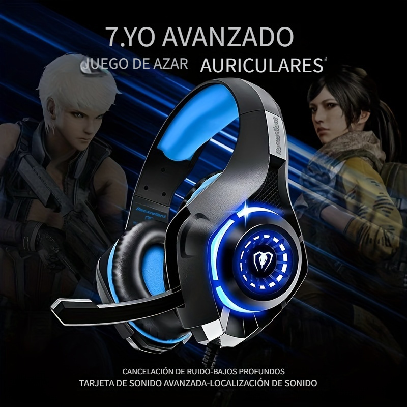 Auriculares para juegos PS5 PS4 con sonido envolvente 7.1, auriculares para  juegos con cancelación de ruido, micrófono flexible RGB LED con memoria