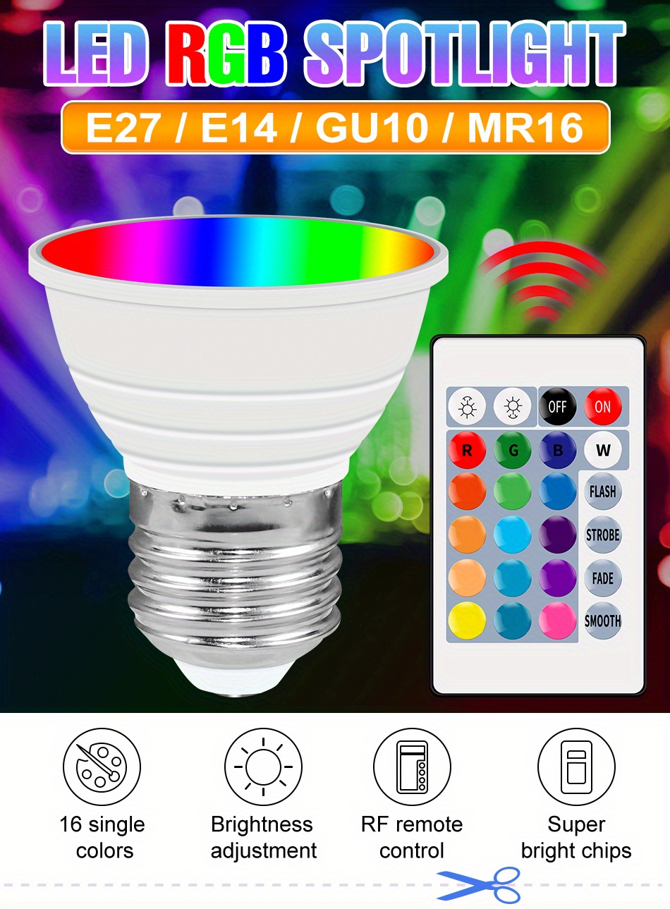 4 PCS GU10 LED Bulb Ampoule LED 10W AC85-265V RGBW RGBWW 200LM Bombillas  Led Lamp Dimmable GU10 RGB 16 Colors Remote Controller - AliExpress