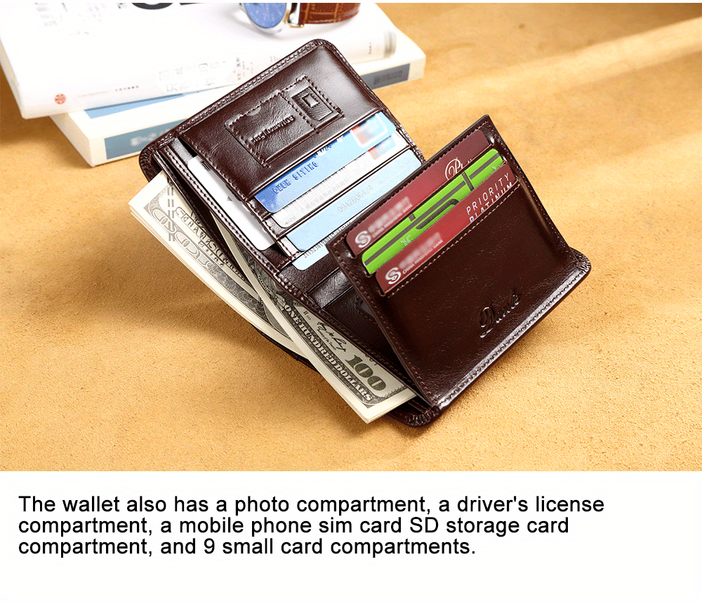 Mens Vintage Genuine Leather Wallet Rfid Blocking Card Holder Top Layer ...