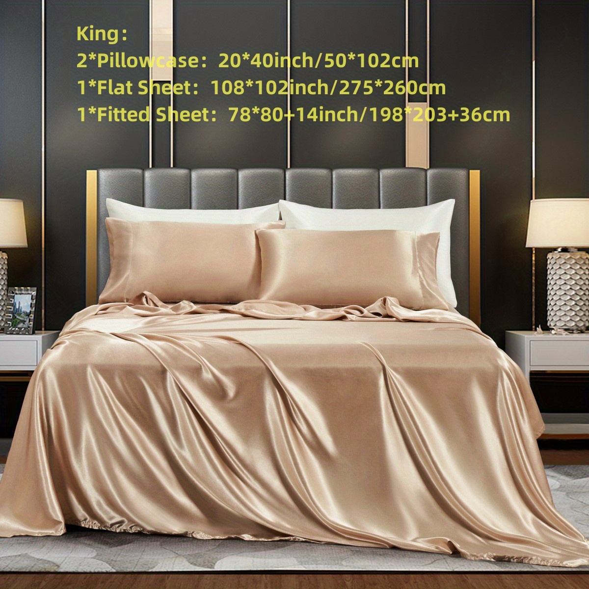 4PCS Queen Size Sheet Set Luxury Smooth Soft Satin Bed Sheets Flat
